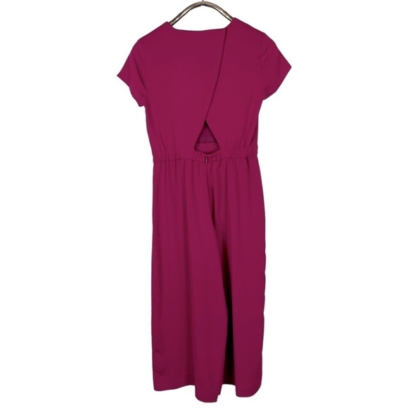 J. CREW DRAPEY WRAP BACK DEEP BERRY PINK WIDE LEG CROPPED SHORT SLEEVE JUMPSUIT - Picture 3 of 13